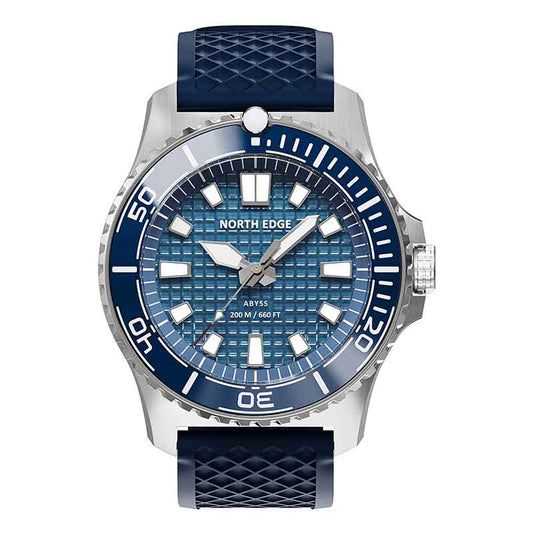 NORTH EDGE ABYSS Solar-Powered Watch for Men 316L Stainless Steel Case Ceramic Bezel Hardened Mineral Glass Ice-Textured Dial 200M Waterproof Diving Watch