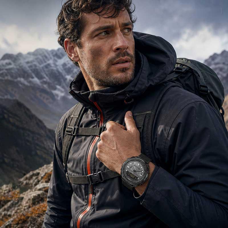 NORTH EDGE THARSIS Outdoor Tactical Digital Watch Carbon Fiber Case 304 Stainless Steel Bezel Barometer Mars-patterned 50M Waterproof Men's Watch