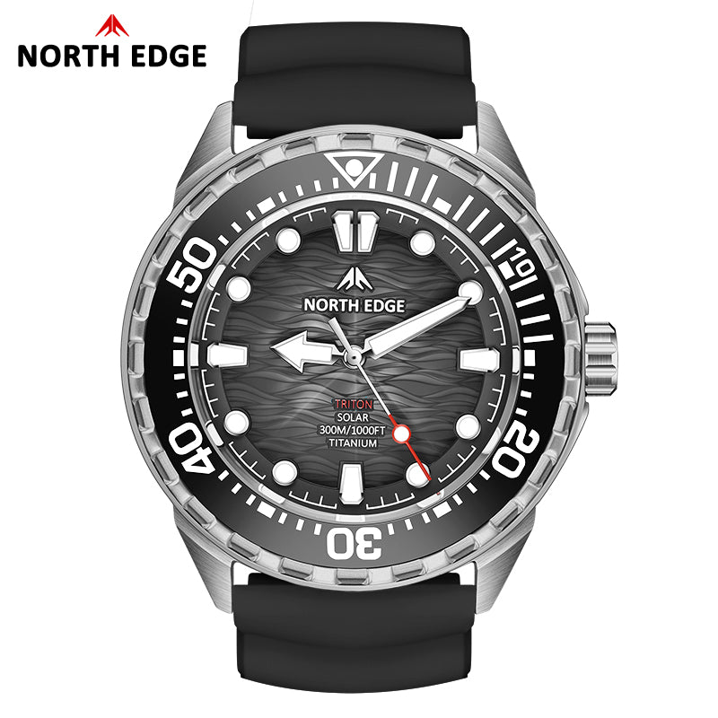 NORTH EDGE TRITON-TI Titanium Case Solar-Powered Diving Watch Luxury Quartz Men‘s Watch 300M Waterproof 180+ Day Power