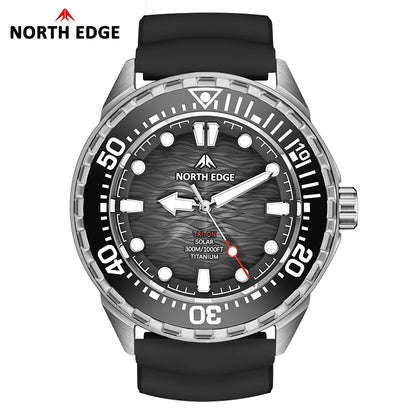 NORTH EDGE TRITON-TI Titanium Case Solar-Powered Diving Watch Luxury Quartz Men‘s Watch 300M Waterproof 180+ Day Power