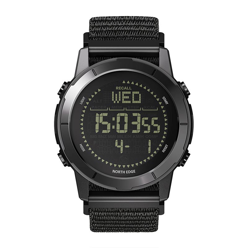 NORTH EDGE LITECORE Tactical Compass Digital Watch Men's Watch 45mm Zinc Alloy Bezel and Nylon Strap EL Backlight Calendar 50m Waterproof