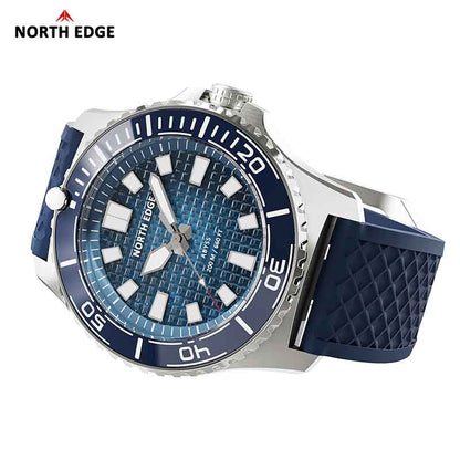 NORTH EDGE ABYSS Solar-Powered Watch for Men 316L Stainless Steel Case Ceramic Bezel Hardened Mineral Glass Ice-Textured Dial 200M Waterproof Diving Watch