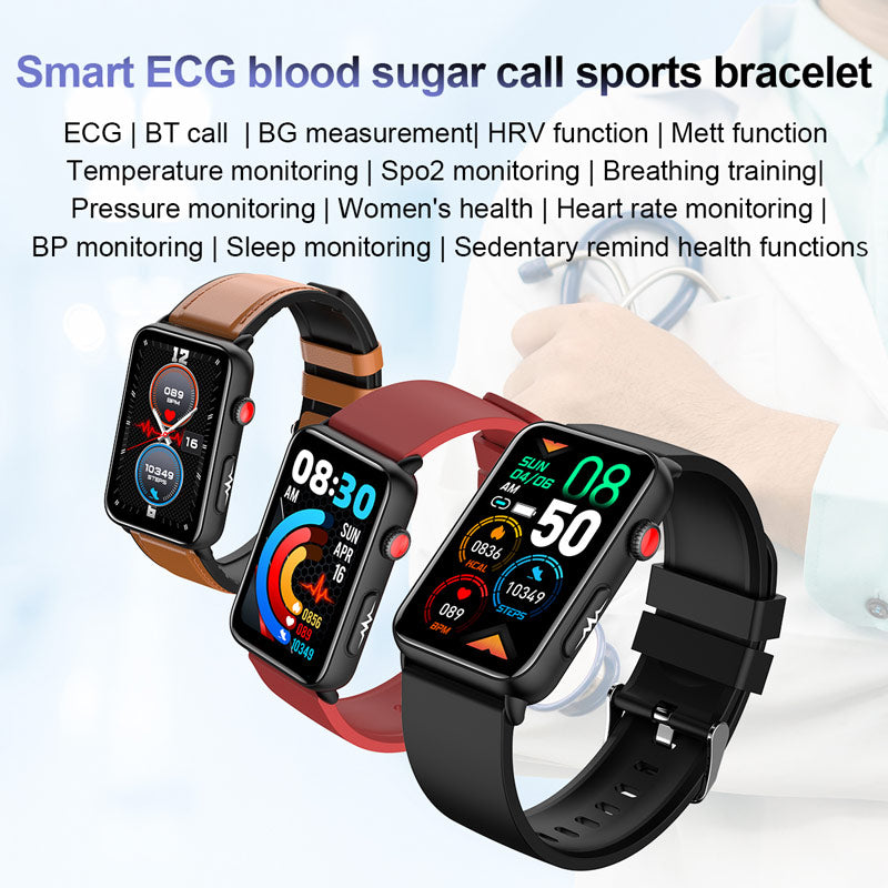 NORTH EDGE ECG+HRV Health Smartwatch For Men Blood Glucose Blood Pressure Blood Oxygen Body Temperature Sleep Mode Men's Watch Square Full Touch Screen Smart Watch ET620