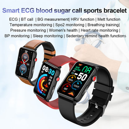 NORTH EDGE ECG+HRV Health Smartwatch For Men Blood Glucose Blood Pressure Blood Oxygen Body Temperature Sleep Mode Men's Watch Square Full Touch Screen Smart Watch ET620