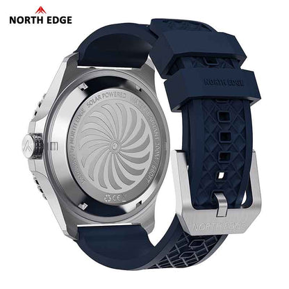 NORTH EDGE ABYSS Solar-Powered Watch for Men 316L Stainless Steel Case Ceramic Bezel Hardened Mineral Glass Ice-Textured Dial 200M Waterproof Diving Watch
