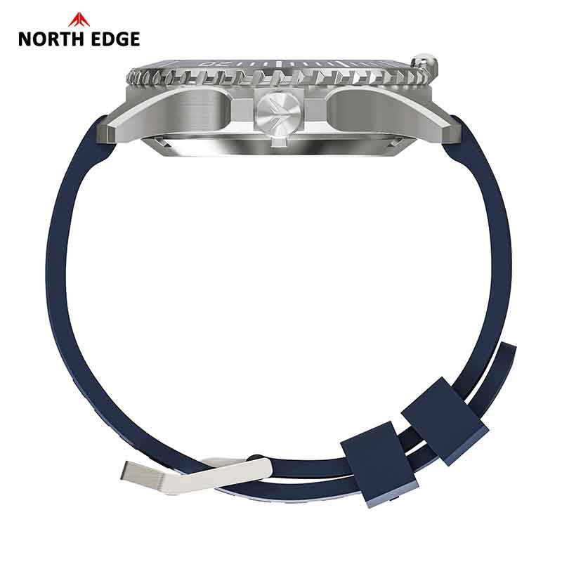 NORTH EDGE ABYSS Solar-Powered Watch for Men 316L Stainless Steel Case Ceramic Bezel Hardened Mineral Glass Ice-Textured Dial 200M Waterproof Diving Watch