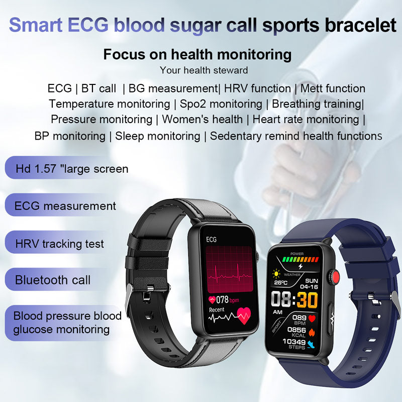 NORTH EDGE ECG+HRV Health Smartwatch For Men Blood Glucose Blood Pressure Blood Oxygen Body Temperature Sleep Mode Men's Watch Square Full Touch Screen Smart Watch ET620