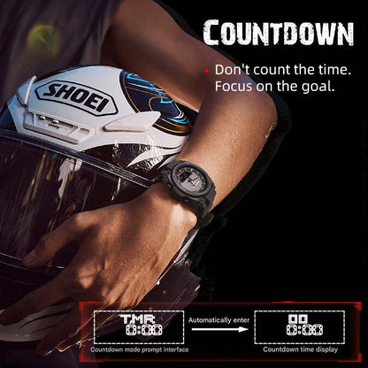 NORTH EDGE Tactical Digital Men's Watch Shockproof Case 50M Waterproof Dual Display Luminous Hands World Time Step Counter FORTERSS