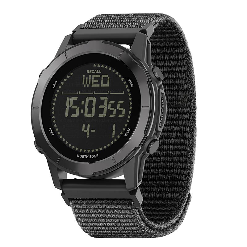 NORTH EDGE LITECORE Tactical Compass Digital Watch Men's Watch 45mm Zinc Alloy Bezel and Nylon Strap EL Backlight Calendar 50m Waterproof