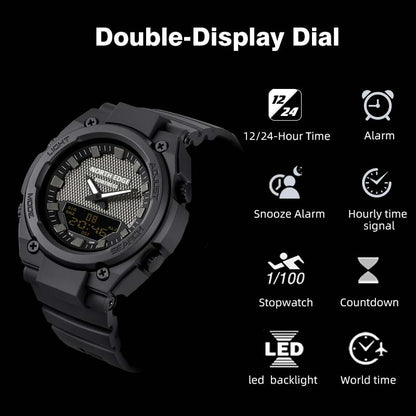 NORTH EDGE Tactical Digital Men's Watch Shockproof Case 50M Waterproof Dual Display Luminous Hands World Time Step Counter FORTERSS