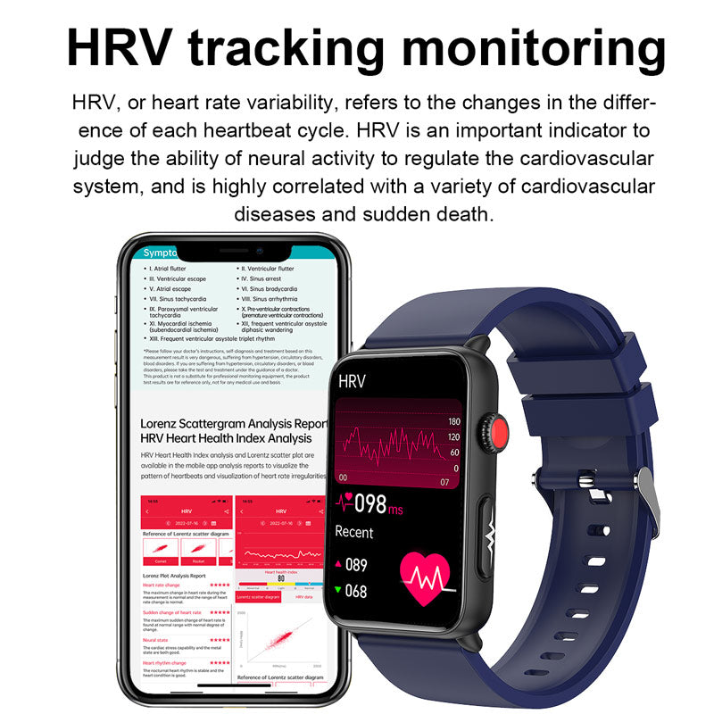 NORTH EDGE ECG+HRV Health Smartwatch For Men Blood Glucose Blood Pressure Blood Oxygen Body Temperature Sleep Mode Men's Watch Square Full Touch Screen Smart Watch ET620