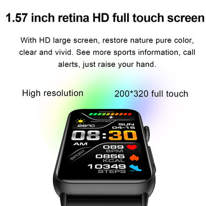 NORTH EDGE ECG+HRV Health Smartwatch For Men Blood Glucose Blood Pressure Blood Oxygen Body Temperature Sleep Mode Men's Watch Square Full Touch Screen Smart Watch ET620