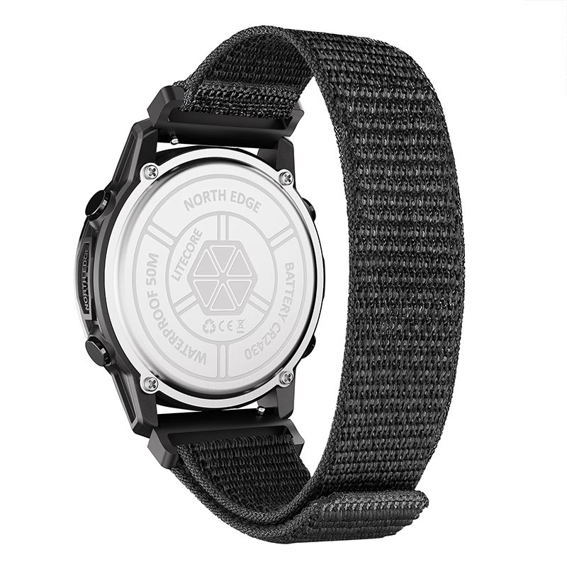 NORTH EDGE LITECORE Tactical Compass Digital Watch Men's Watch 45mm Zinc Alloy Bezel and Nylon Strap EL Backlight Calendar 50m Waterproof