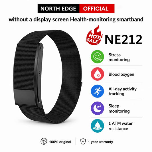 NORTH EDGE NE212 Screenless Smart Health-Monitoring Band sleep monitoring blood oxygen stress tracking activity tracking 10-meter waterproof watch for men and women.