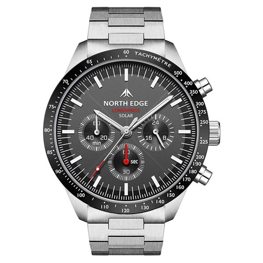 LONGWINGS Solar Powered Watch 316L Stainless Steel Case 50M Waterproof - NORTHEDGE