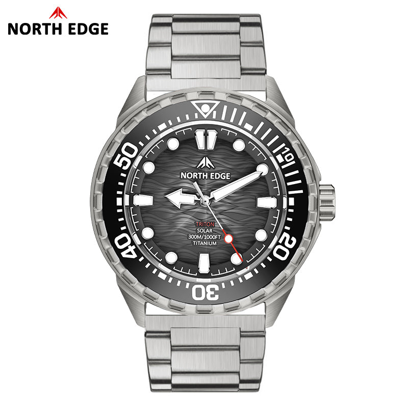 NORTH EDGE TRITON-TI Titanium Case Solar-Powered Diving Watch Luxury Quartz Men‘s Watch 300M Waterproof 180+ Day Power