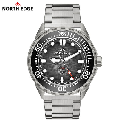 NORTH EDGE TRITON-TI Titanium Case Solar-Powered Diving Watch Luxury Quartz Men‘s Watch 300M Waterproof 180+ Day Power
