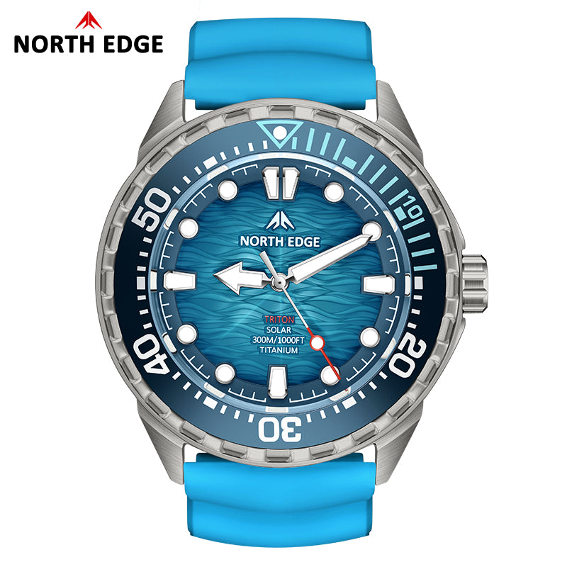 NORTH EDGE TRITON-TI Titanium Case Solar-Powered Diving Watch Luxury Quartz Men‘s Watch 300M Waterproof 180+ Day Power