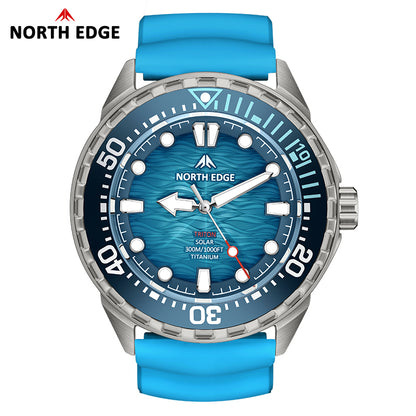 NORTH EDGE TRITON-TI Titanium Case Solar-Powered Diving Watch Luxury Quartz Men‘s Watch 300M Waterproof 180+ Day Power