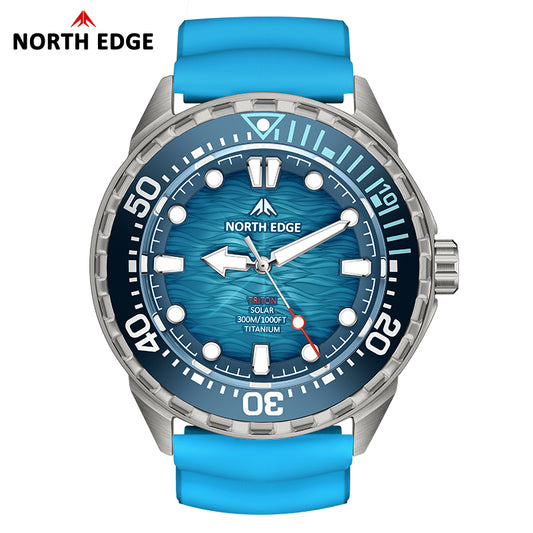 NORTH EDGE TRITON-TI Titanium Case Solar-Powered Diving Watch Luxury Quartz Men‘s Watch 300M Waterproof 180+ Day Power