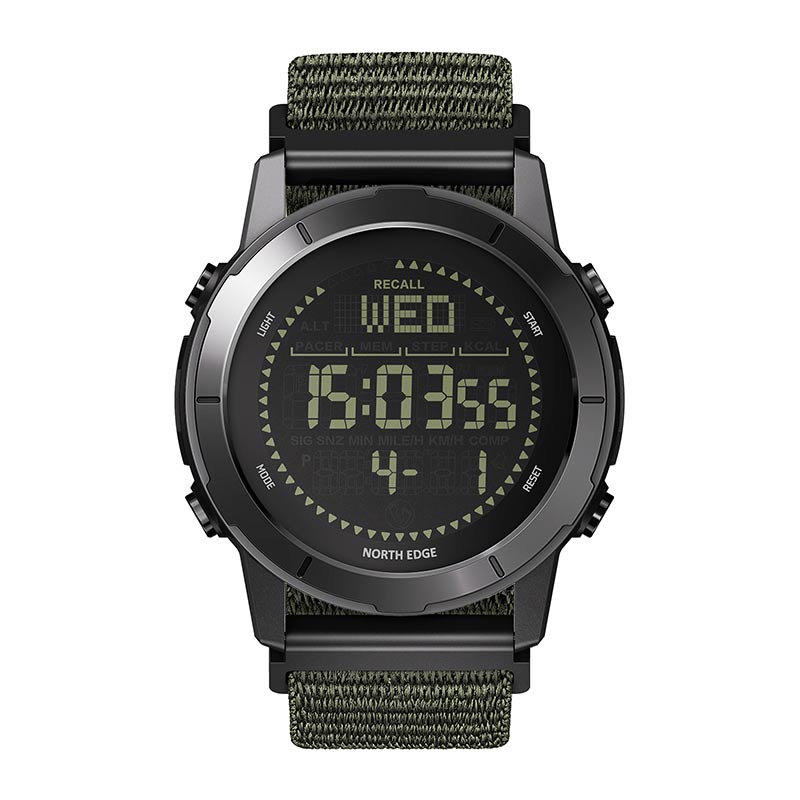 NORTH EDGE LITECORE Tactical Compass Digital Watch Men's Watch 45mm Zinc Alloy Bezel and Nylon Strap EL Backlight Calendar 50m Waterproof