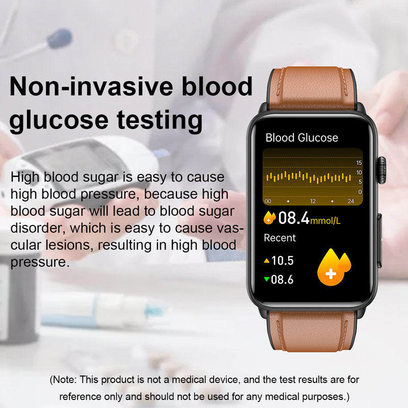 NORTH EDGE ECG+HRV Health Smartwatch For Men Blood Glucose Blood Pressure Blood Oxygen Body Temperature Sleep Mode Men's Watch Square Full Touch Screen Smart Watch ET620