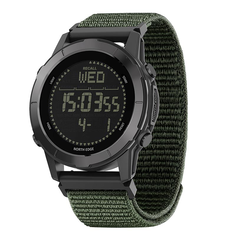 NORTH EDGE LITECORE Tactical Compass Digital Watch Men's Watch 45mm Zinc Alloy Bezel and Nylon Strap EL Backlight Calendar 50m Waterproof