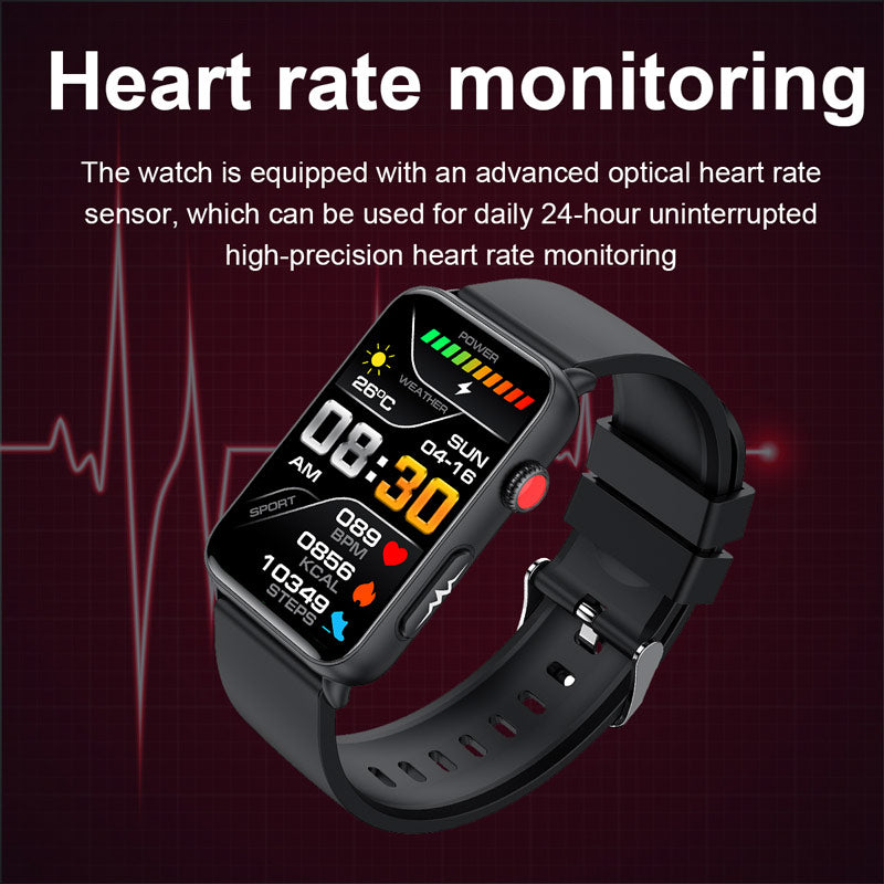 NORTH EDGE ECG+HRV Health Smartwatch For Men Blood Glucose Blood Pressure Blood Oxygen Body Temperature Sleep Mode Men's Watch Square Full Touch Screen Smart Watch ET620