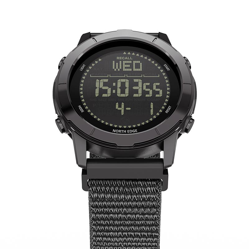NORTH EDGE LITECORE Tactical Compass Digital Watch Men's Watch 45mm Zinc Alloy Bezel and Nylon Strap EL Backlight Calendar 50m Waterproof