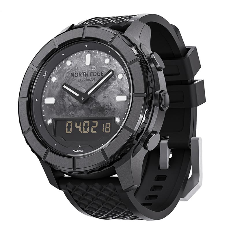 NORTH EDGE THARSIS Outdoor Tactical Digital Watch Carbon Fiber Case 304 Stainless Steel Bezel Barometer Altimeter Compass Temperature 50M Waterproof Men's Watch
