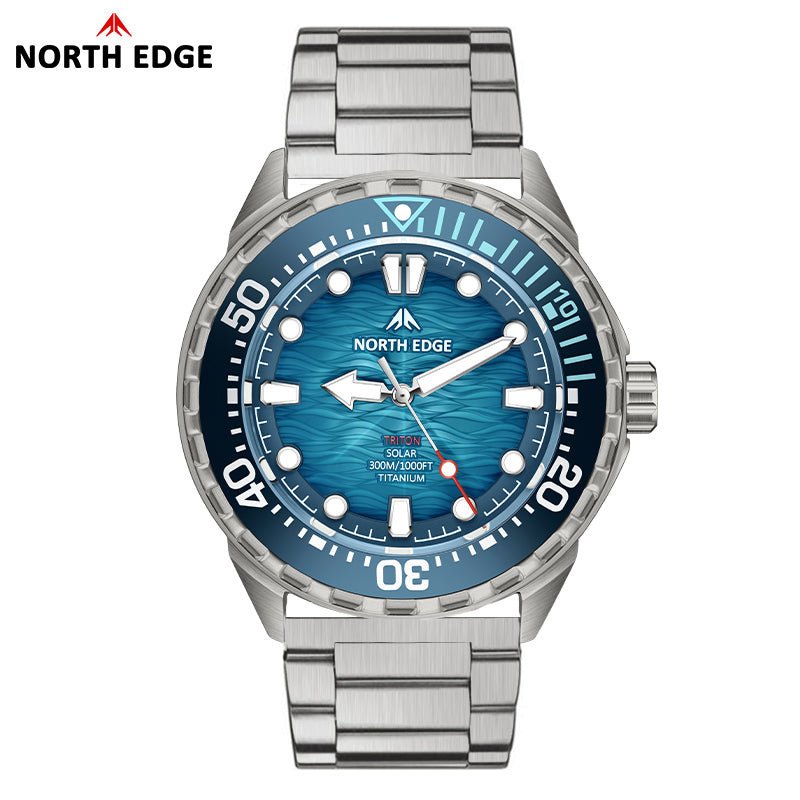 NORTH EDGE TRITON-TI Titanium Case Solar-Powered Diving Watch Luxury Quartz Men‘s Watch 300M Waterproof 180+ Day Power