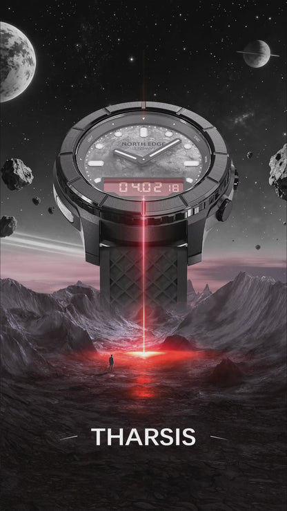NORTH EDGE THARSIS Outdoor Tactical Digital Watch Carbon Fiber Case 304 Stainless Steel Bezel Barometer Mars-patterned 50M Waterproof Men's Watch